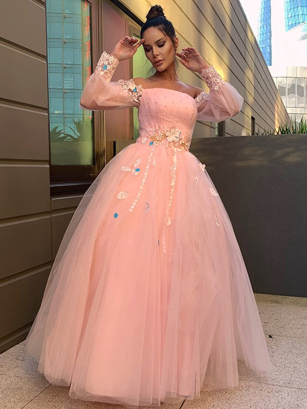 Ball Gown Tulle Long Sleeve Floor-Length Gown - Chloe Dress