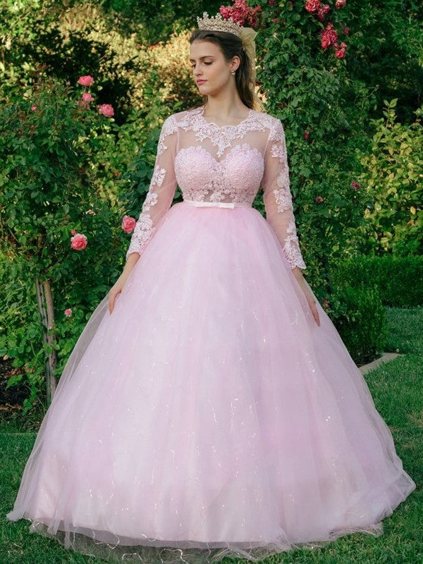 Ball Gown Tulle Long Sleeve Train Gown - Chloe Dress