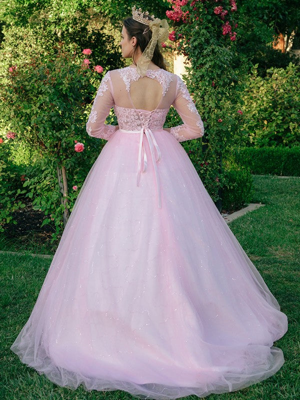 Ball Gown Tulle Long Sleeve Train Gown - Chloe Dress