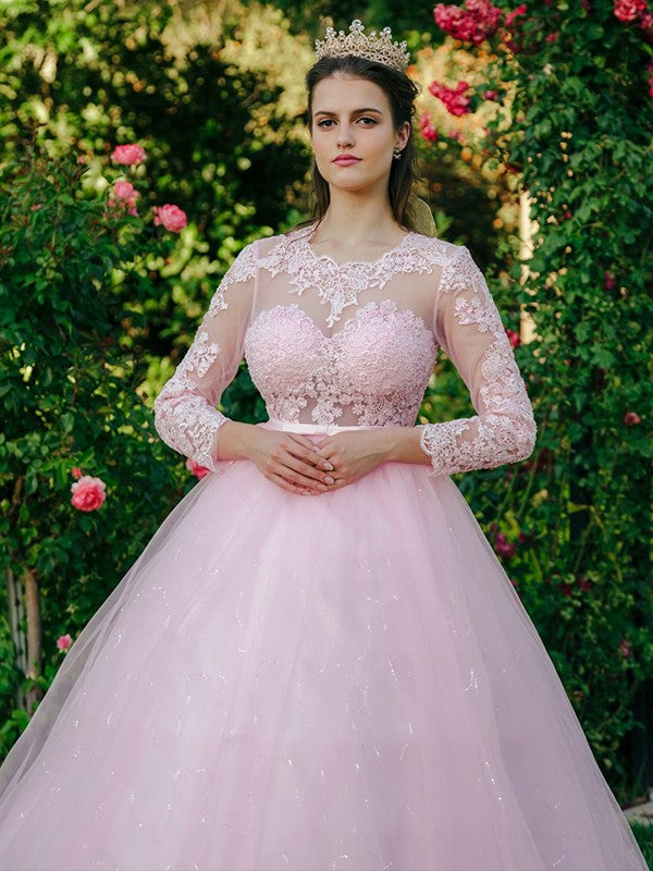Ball Gown Tulle Long Sleeve Train Gown - Chloe Dress