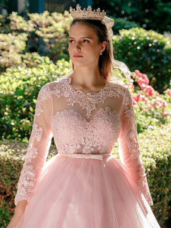 Ball Gown Tulle Long Sleeve Train Gown - Chloe Dress