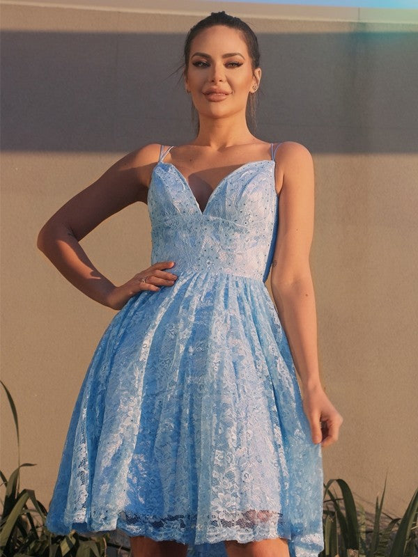 A-Line V-Neck Satin Sleeveless Mini Homecoming Dress - Chloe Dress