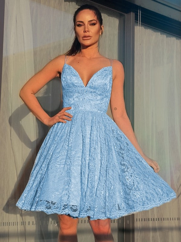 A-Line V-Neck Satin Sleeveless Mini Homecoming Dress - Chloe Dress