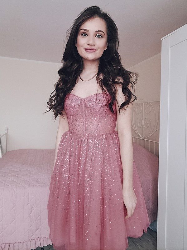A-Line Sweetheart Tulle Sleeveless Mini Homecoming Dress - Chloe Dress