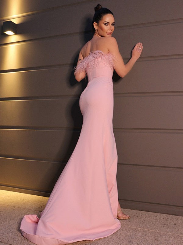 Sheath Strapless Crepe Sleeveless Train Dress - Chloe Dress