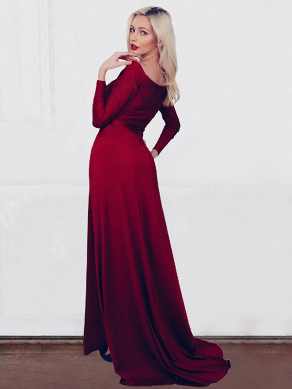 A-Line V-Neck Jersey Long Sleeve Train Dress - Chloe Dress