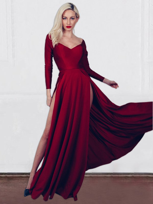 A-Line V-Neck Jersey Long Sleeve Train Dress - Chloe Dress