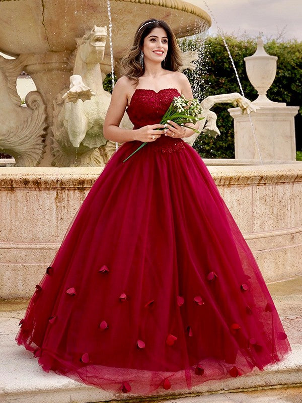 Ball Gown Sweetheart Tulle Sleeveless Applique Floor-Length Gown - Chloe Dress