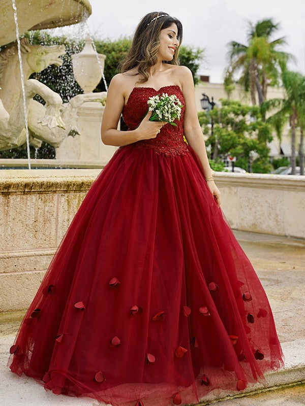 Ball Gown Sweetheart Tulle Sleeveless Applique Floor-Length Gown - Chloe Dress