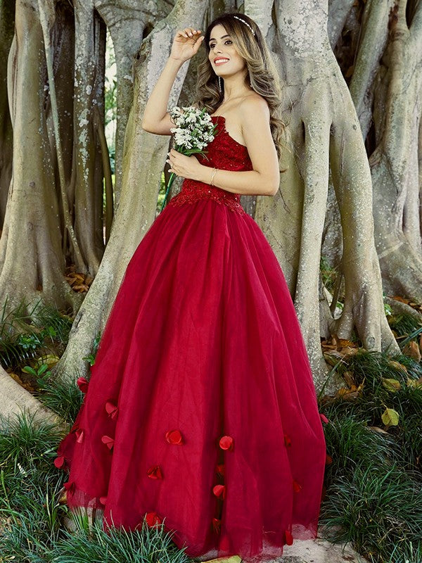 Ball Gown Sweetheart Tulle Sleeveless Applique Floor-Length Gown - Chloe Dress