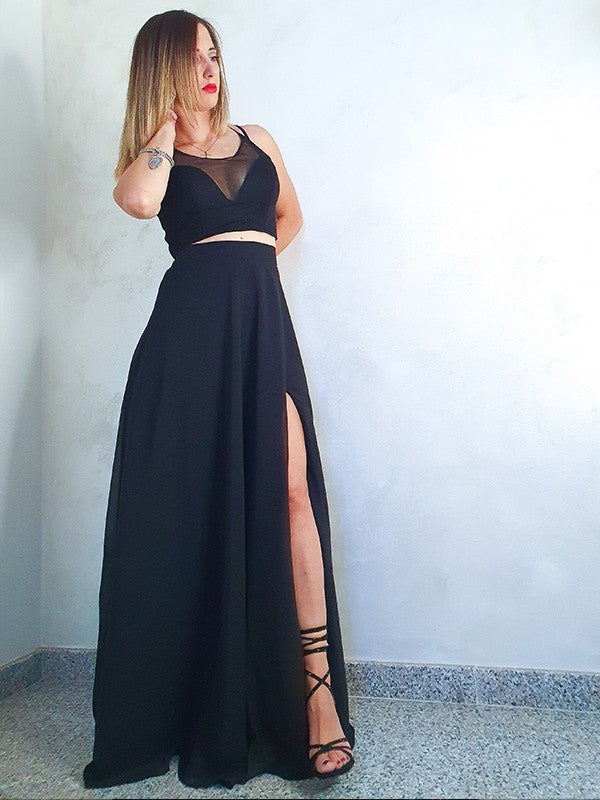 A-Line Spaghetti Strap Chiffon Sleeveless Ruffled Floor-Length Dress - Chloe Dress