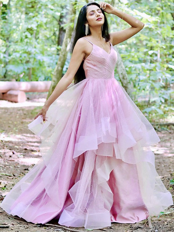 A-Line Spaghetti Strap Tulle Sleeveless Ruffled Floor-Length Dress - Chloe Dress