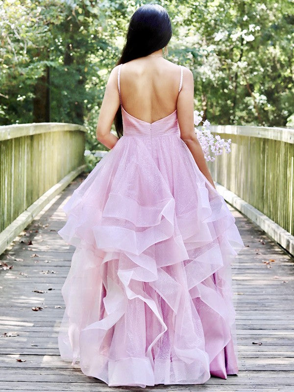 A-Line Spaghetti Strap Tulle Sleeveless Ruffled Floor-Length Dress - Chloe Dress