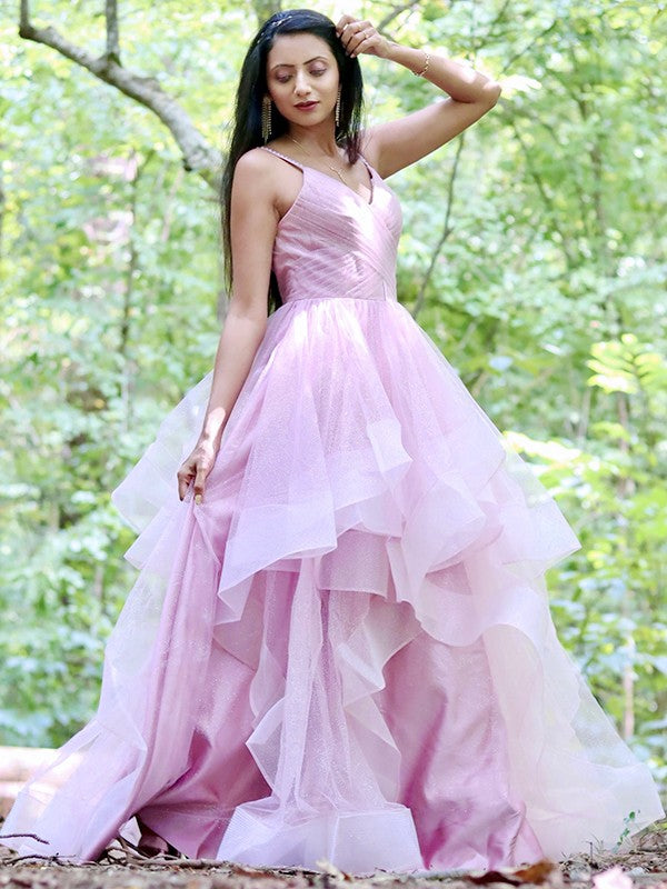 A-Line Spaghetti Strap Tulle Sleeveless Ruffled Floor-Length Dress - Chloe Dress