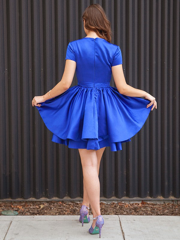 A-Line Satin Short Sleeve Mini Dress - Chloe Dress
