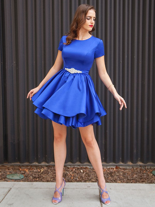A-Line Satin Short Sleeve Mini Dress - Chloe Dress