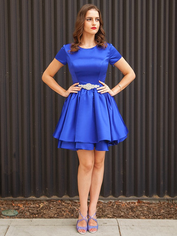 A-Line Satin Short Sleeve Mini Dress - Chloe Dress
