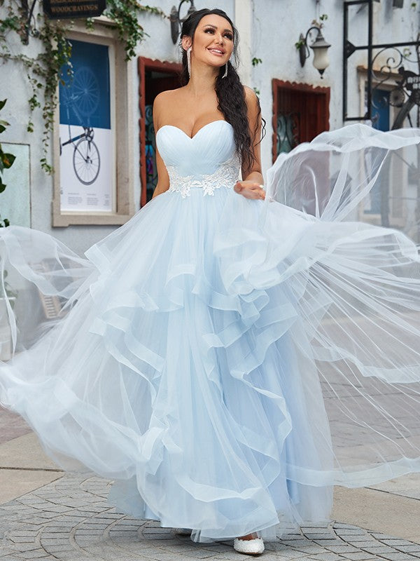 A-Line Sweetheart Tulle Sleeveless Applique Floor-Length Dress - Chloe Dress