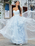 A-Line Sweetheart Tulle Sleeveless Applique Floor-Length Dress - Chloe Dress