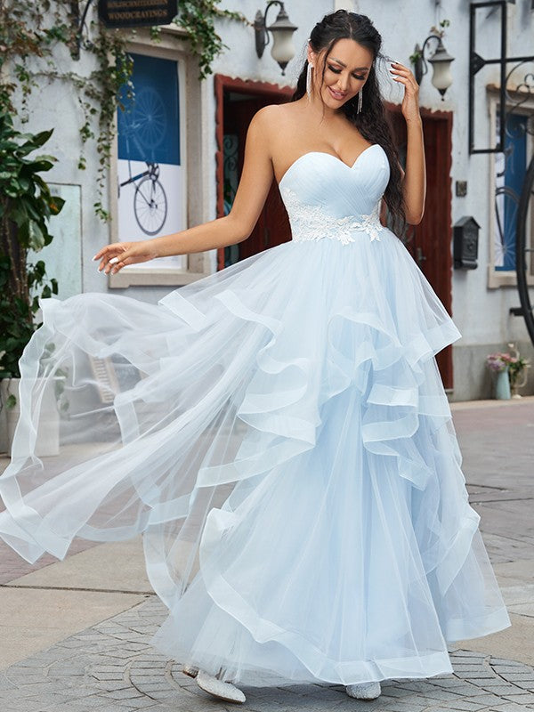 A-Line Sweetheart Tulle Sleeveless Applique Floor-Length Dress - Chloe Dress