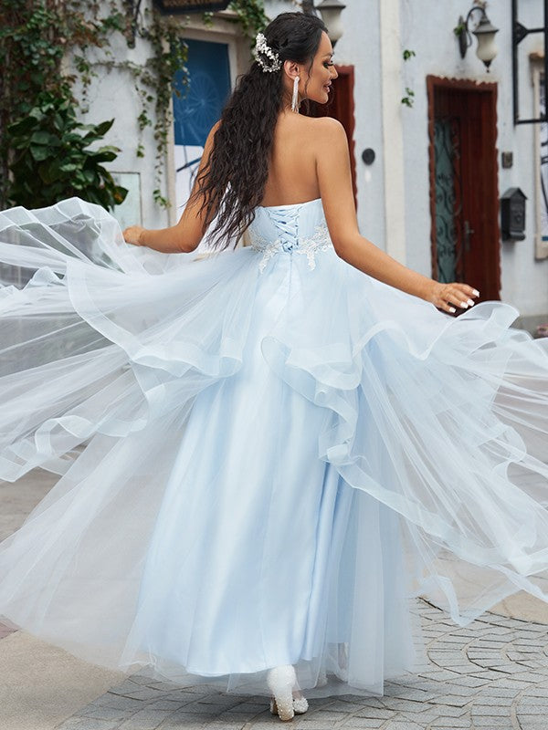 A-Line Sweetheart Tulle Sleeveless Applique Floor-Length Dress - Chloe Dress