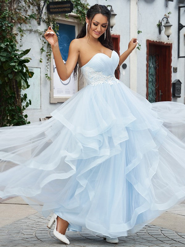 A-Line Sweetheart Tulle Sleeveless Applique Floor-Length Dress - Chloe Dress
