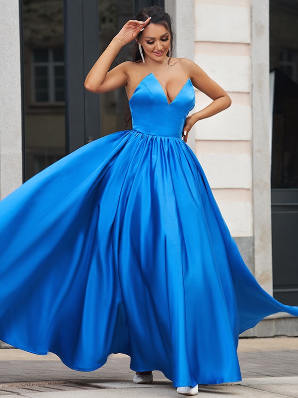 A-Line Sweetheart Satin Sleeveless Ruffled Floor-Length Dress - Chloe Dress