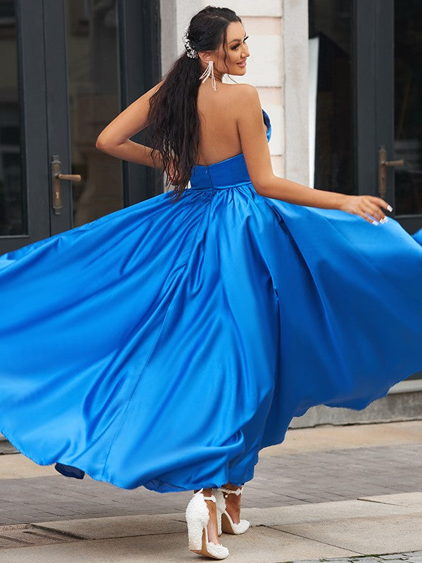 A-Line Sweetheart Satin Sleeveless Ruffled Floor-Length Dress - Chloe Dress