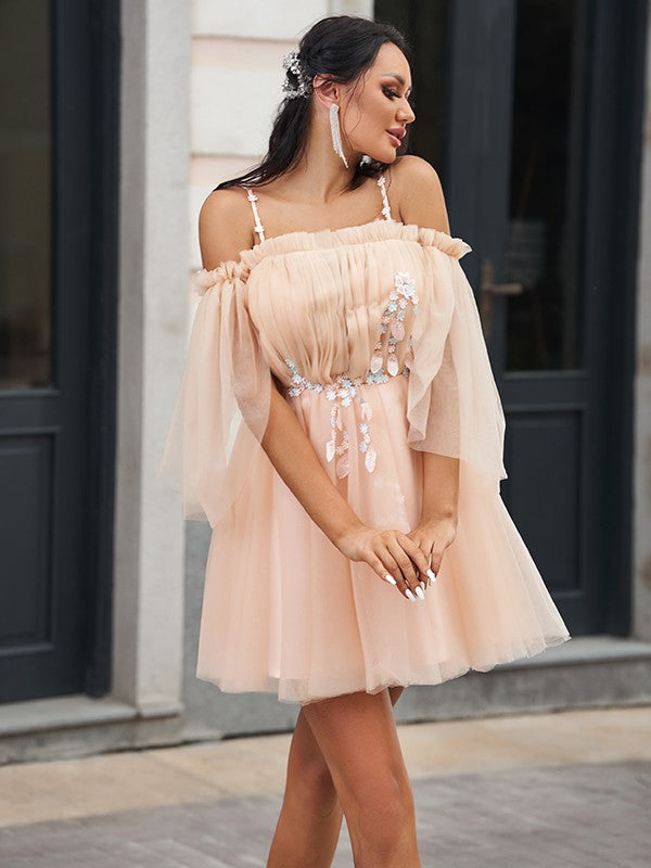 A-Line Spaghetti Strap Tulle Mini Dress - Chloe Dress