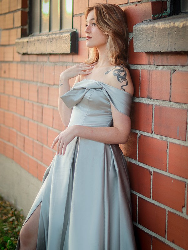A-Line Strapless Satin Sleeveless Train Dress - Chloe Dress