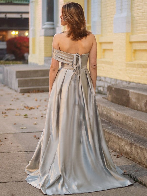 A-Line Strapless Satin Sleeveless Train Dress - Chloe Dress