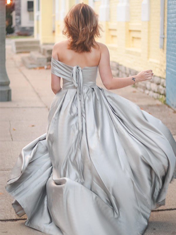 A-Line Strapless Satin Sleeveless Train Dress - Chloe Dress