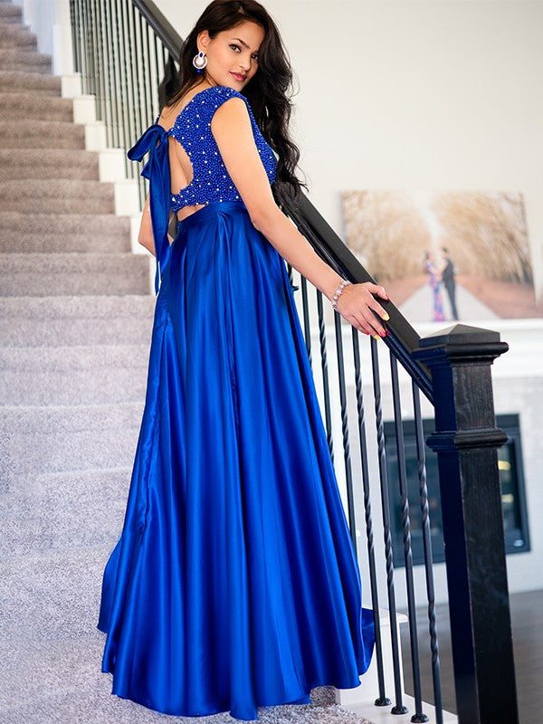A-Line Satin Sleeveless Floor-Length Dress - Chloe Dress