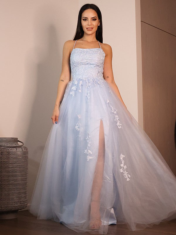 A-Line Spaghetti Strap Lace Sleeveless Ruffled Floor-Length Dress - Chloe Dress