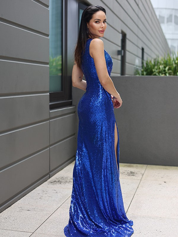 Sheath One-Shoulder Sequin Sleeveless Train Dress - Chloe Dress