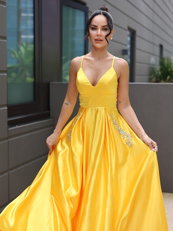 A-Line V-Neck Satin Sleeveless Ruffled Dress - Chloe Dress