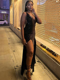 Sheath V-Neck Sequin Sleeveless Train Dress - Chloe Dress
