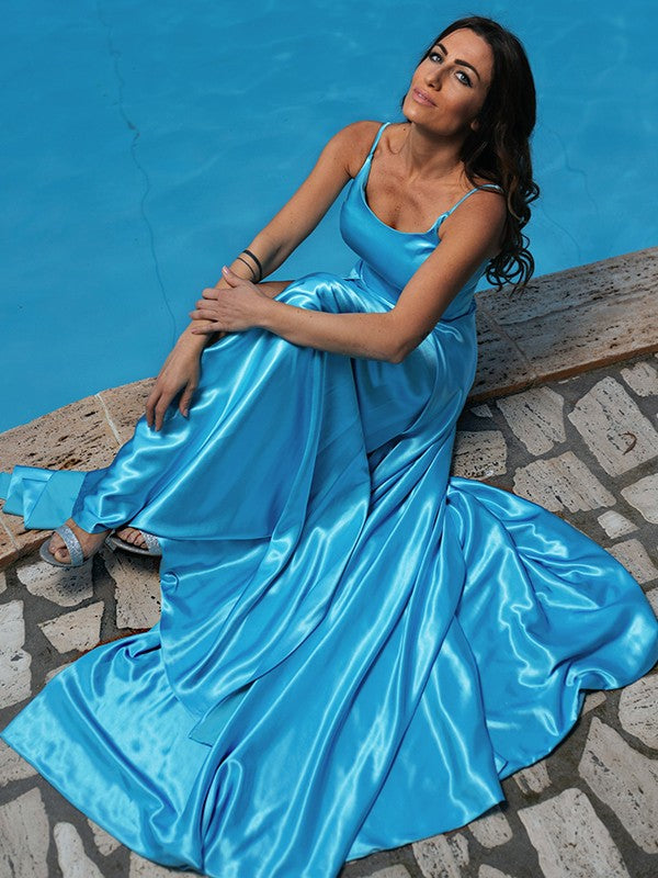 A-Line Spaghetti Strap Satin Sleeveless Ruffled Dress - Chloe Dress
