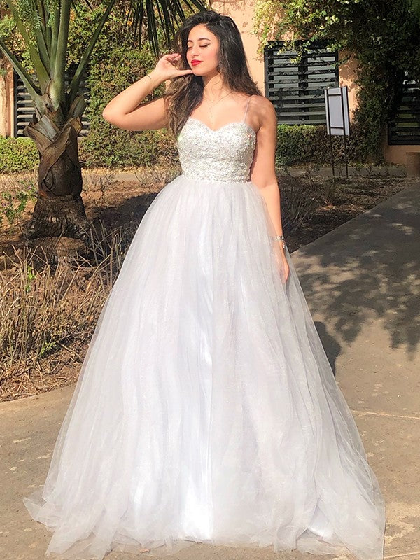 A-Line Spaghetti Strap Tulle Sleeveless Train Dress - Chloe Dress