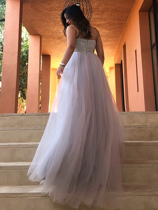 A-Line Spaghetti Strap Tulle Sleeveless Train Dress - Chloe Dress