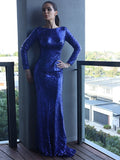 Sheath Sequin Long Sleeve Ruffled Tea-Length Dress - Chloe Dress