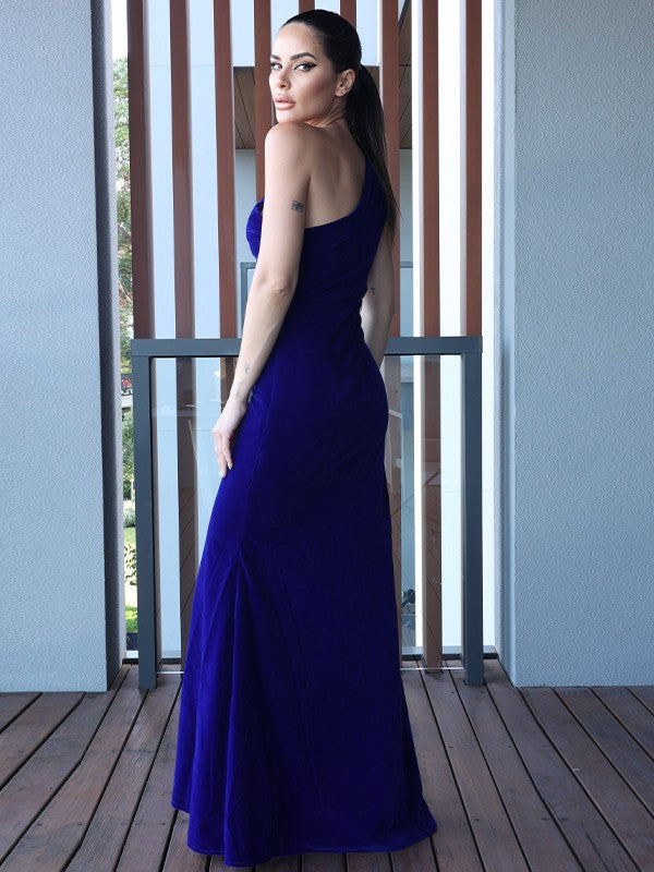 Sheath One-Shoulder Velvet Sleeveless Floor-Length Dress - Chloe Dress