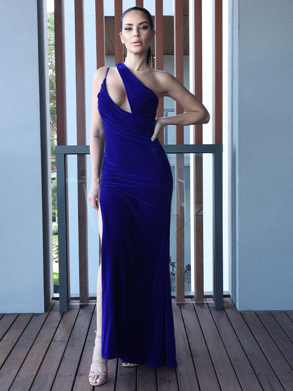 Sheath One-Shoulder Velvet Sleeveless Floor-Length Dress - Chloe Dress