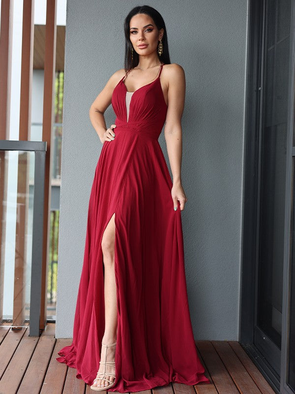 A-Line V-Neck Chiffon Sleeveless Ruffled Dress - Chloe Dress