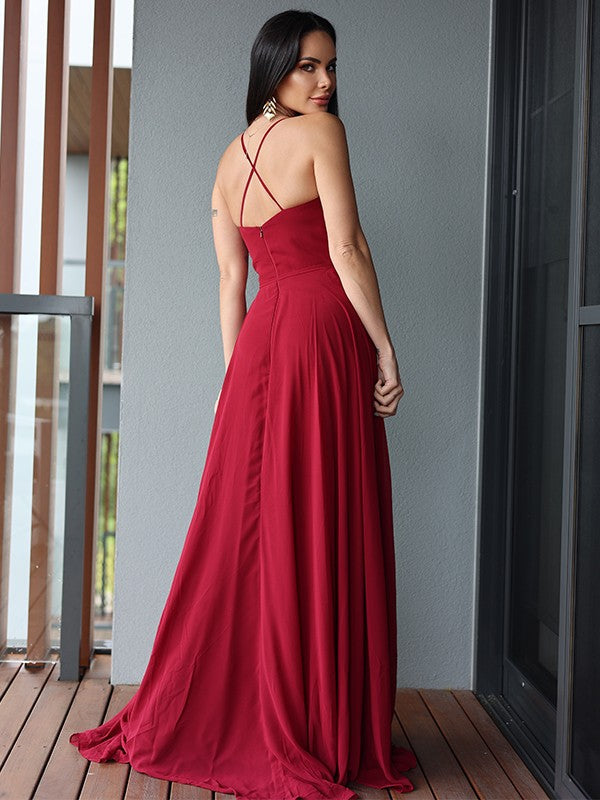 A-Line V-Neck Chiffon Sleeveless Ruffled Dress - Chloe Dress