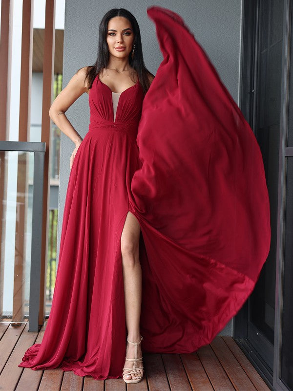 A-Line V-Neck Chiffon Sleeveless Ruffled Dress - Chloe Dress