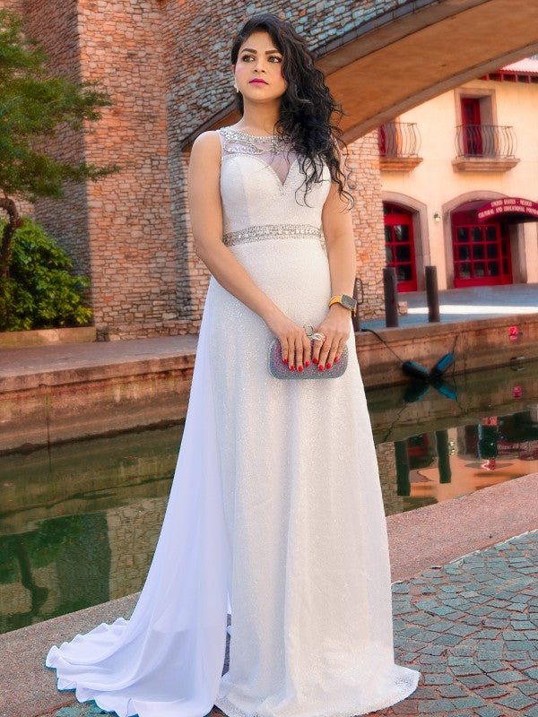 A-Line Chiffon Sleeveless Train Dress - Chloe Dress