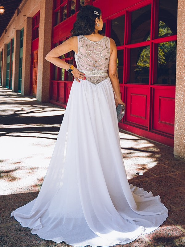 A-Line Chiffon Sleeveless Train Dress - Chloe Dress