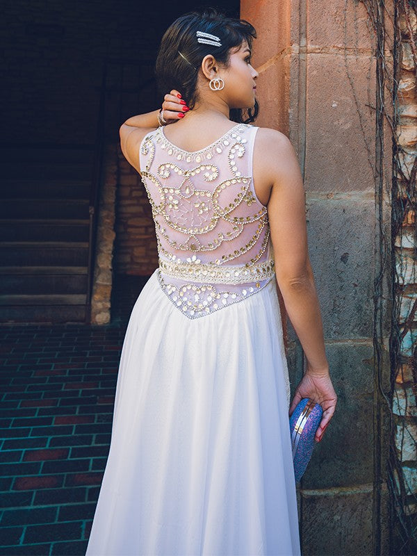 A-Line Chiffon Sleeveless Train Dress - Chloe Dress