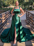A-Line Square Neck Satin Sleeveless Train Dress - Chloe Dress
